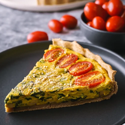 Vegane Quiche mit Tomaten und Spinat