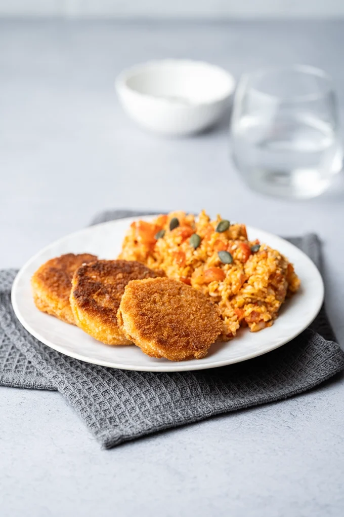 Butternut Schnitzel mit Reis