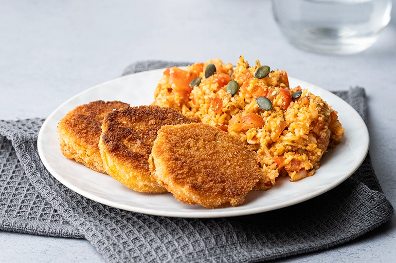 Butternut Schnitzel mit Reispfanne