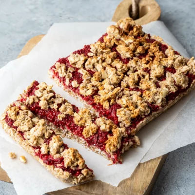 Haferriegel mit Himbeeren und Streusel