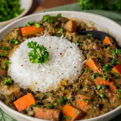 Veganes Curry mit Belugalinsen ohne Kokosmilch