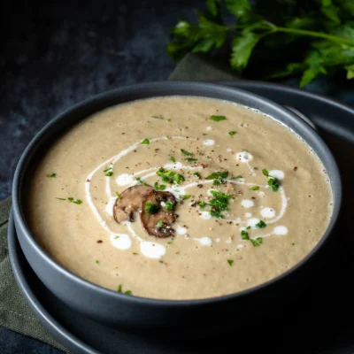 Vegane Pilzrahmsuppe mit Champignons 3 Cremige vegane Pilzrahmsuppe mit Champignons