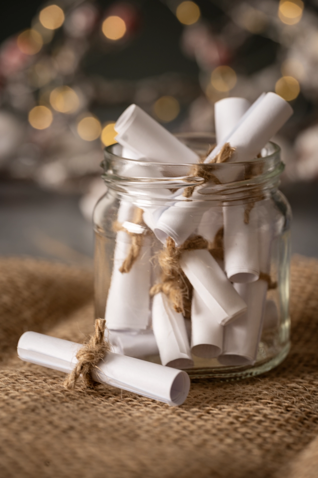 Adventskalender Glas mit kleinen Papierrollen