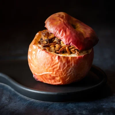 Airfryer Bratapfel auf schwarzem Teller