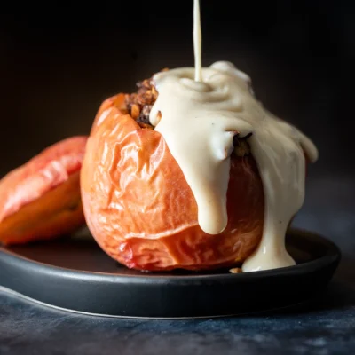 Vegane Vanillesoße auf vegane Bratäpfel