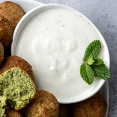 schneller veganer Minz-Joghurt-Dip in weißer Schale