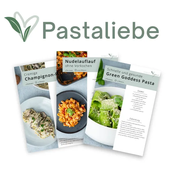 Pastaliebe – 10 vegane Pastarezepte PDF Deckblatt des kostenlosen PDFs Pastaliebe mit 10 veganen Pastarezepten von entspannt vegan