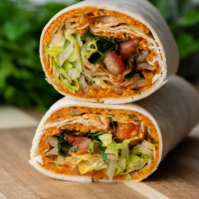 Çiğköfte Wrap aufgeschnitten und gestapelt