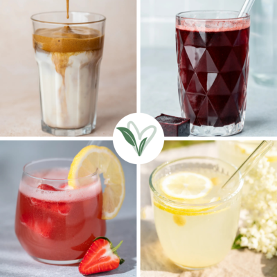 Sommergetränke selber machen, 4 verschiedene Bilder mit je einem Glas.