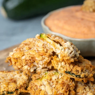 Startseite 13 Knusprige Zucchini-Scheiben aus dem Airfryer auf einem Brett
